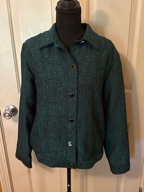 Choices Dark Teal Patterned Button-Front Shirt Jacket